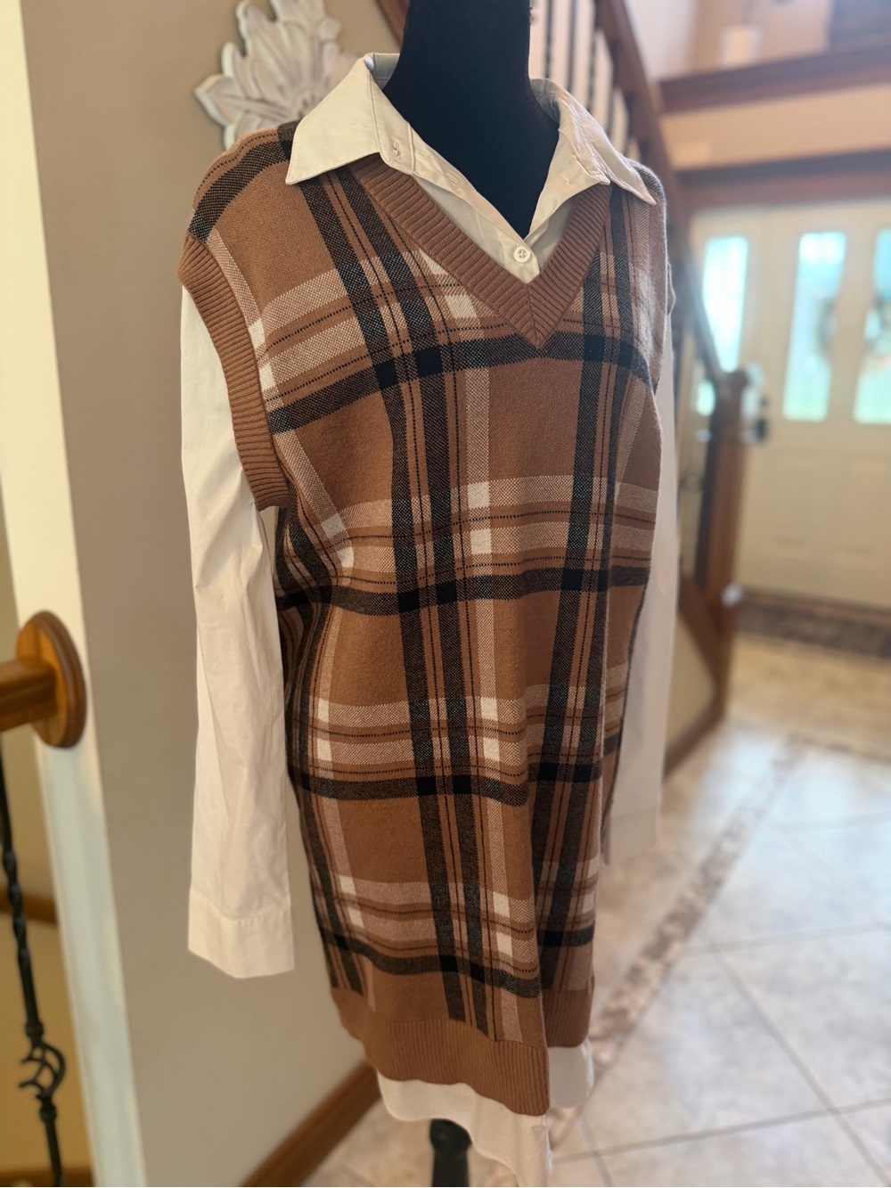 Jones New York Plaid Sweater Layered Shirt Dress/Tunic – Women’s Large – NWOT